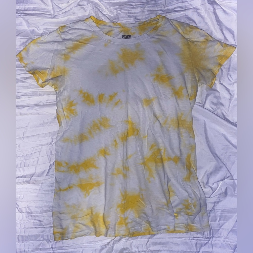 PINK tee, size: xs, color: white& yellow